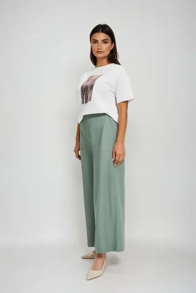 Spodnie materiałowe damskie, khaki, Moodo