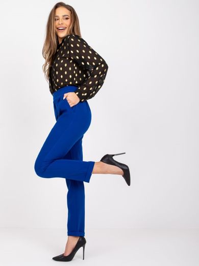 Spodnie materiałowe damskie, niebieskie, Italy Moda