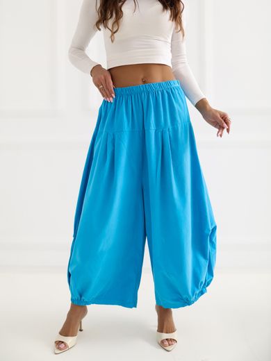 Spodnie materiałowe damskie, niebieskie, Italy Moda