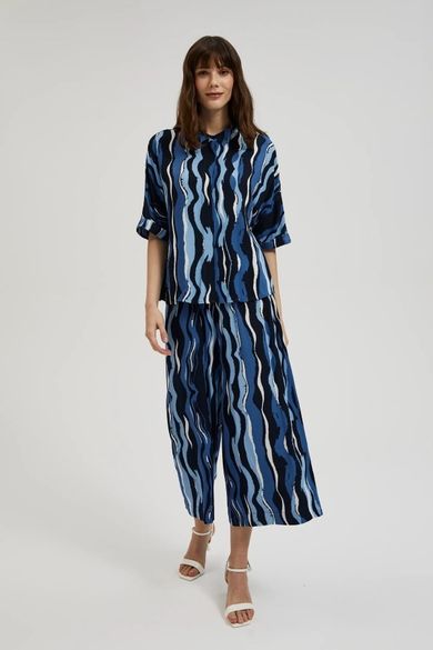 Spodnie materiałowe damskie, niebieskie, Moodo