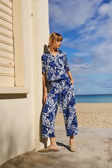 Spodnie materiałowe damskie, niebieskie, Moodo