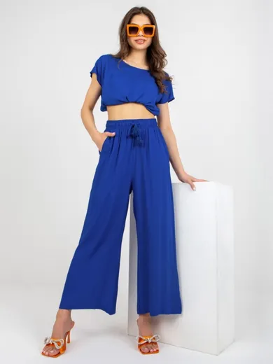 Spodnie materiałowe damskie, niebieskie, Sublevel