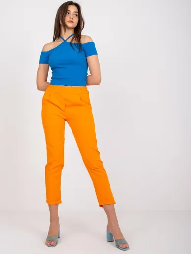 Spodnie materiałowe damskie, pomarańczowe, Italy Moda