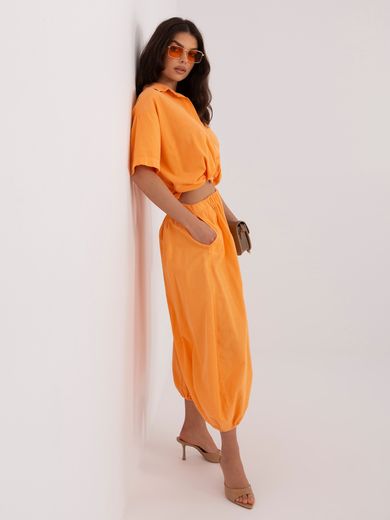 Spodnie materiałowe damskie, pomarańczowe, Italy Moda