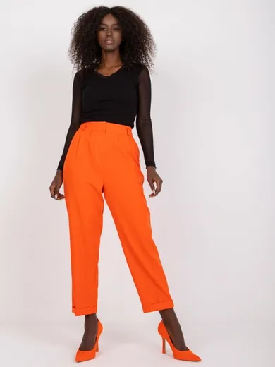 Spodnie materiałowe damskie, pomarańczowe, Rue Paris