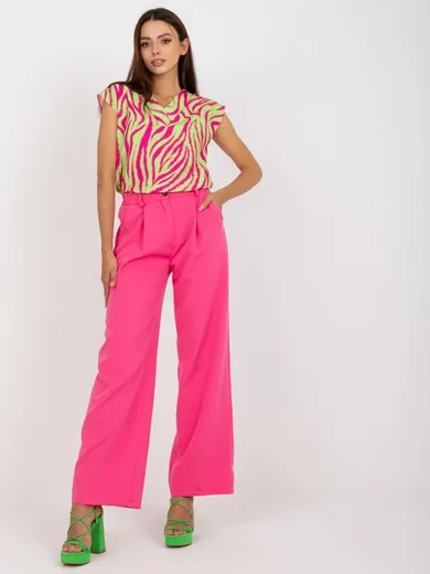 Spodnie materiałowe damskie, różowe, Italy Moda