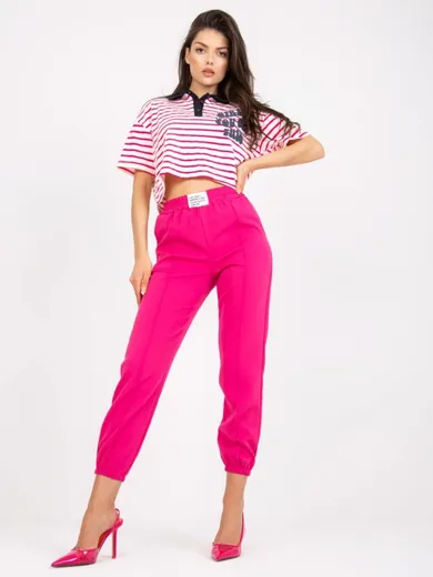 Spodnie materiałowe damskie, różowe, Italy Moda