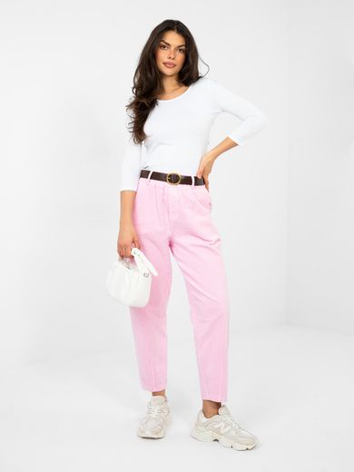 Spodnie materiałowe damskie, różowe, Italy Moda