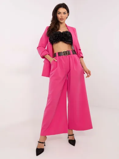 Spodnie materiałowe damskie, różowe, Italy Moda