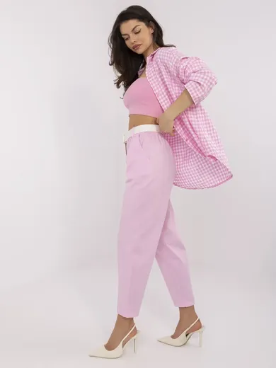 Spodnie materiałowe damskie, różowe, Italy Moda