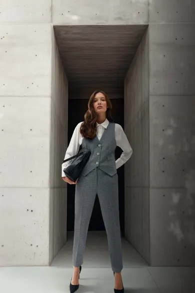 Spodnie materiałowe damskie, szare, Moodo