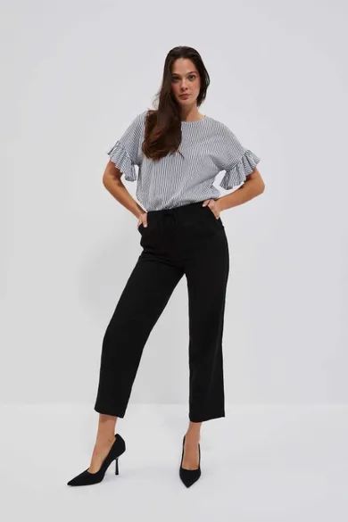 Spodnie materiałowe damskie z lnem, czarne, Moodo