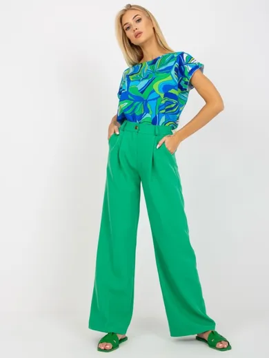 Spodnie materiałowe damskie, zielone, Italy Moda