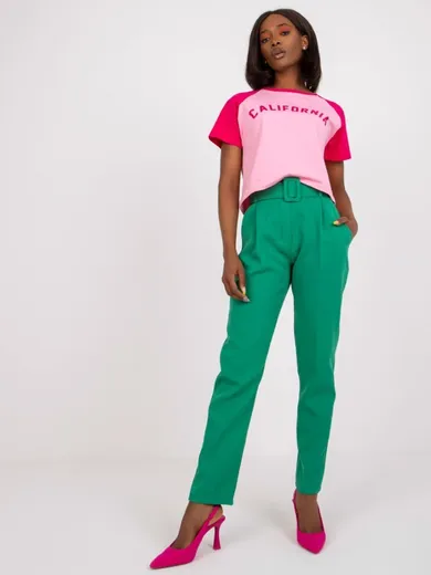 Spodnie materiałowe damskie, zielone, Italy Moda