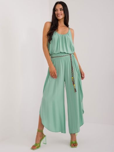 Spodnie materiałowe damskie, zielone, Och Bella