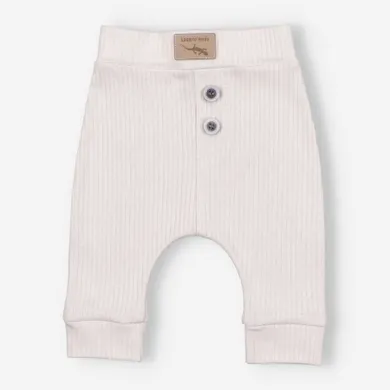 Spodnie materiałowe niemowlęce, prążkowane, ecru, Lagarto Verde