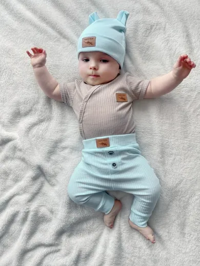 Spodnie materiałowe niemowlęce, prążkowane, niebieskie, Lagarto Verde