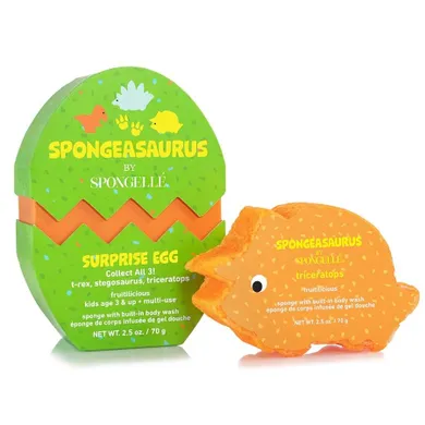 Spongelle, Spongeasaurus, gąbka nasączona mydłem do mycia ciała dla dzieci, Triceratops