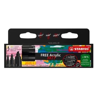 Stabilo, Free Acrylic, markery, czarne, 3 szt.