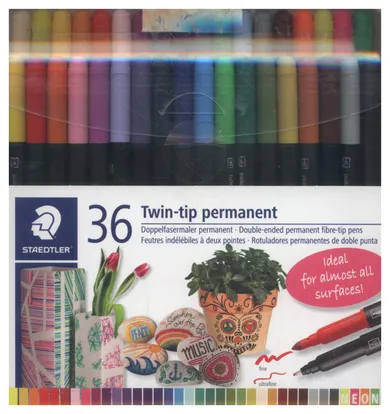 Staedtler, Twin-tip, flamastry dwustronne wodoodporne, 36 kolorów