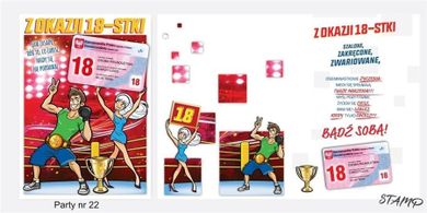 Stamp, Party, karnet naklejany B6 + koperta, Urodziny 18