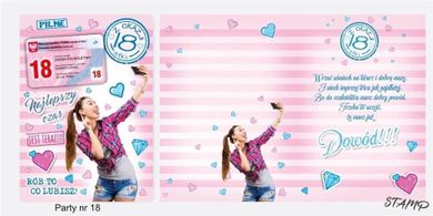 Stamp, Party, karnet naklejany B6 + koperta, Urodziny 18