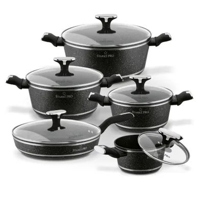 Starke Pro, Celebrity Marble, zestaw garnków z pokrywką i patelnią, 10 elementów