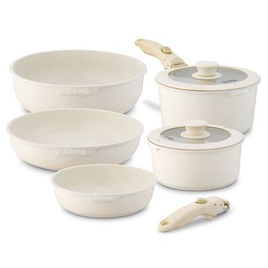 Starke Pro, Compacti Creamy, zestaw garnków z pokrywką i patelnie, 7 elementów