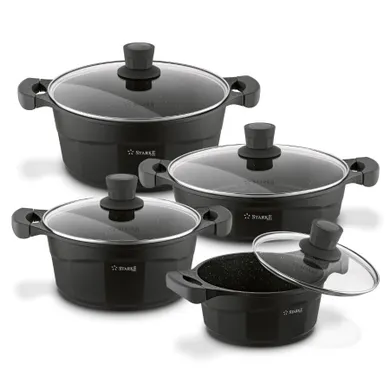 Starke Pro, Octagon Marble, zestaw garnków z pokrywką i patelnia, 8 elementów