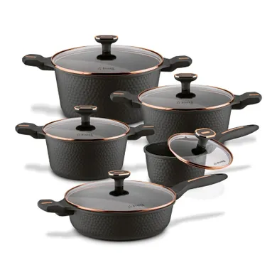 Starke Pro, Texture Grey, zestaw garnków z pokrywką i patelnia, 10 elementów