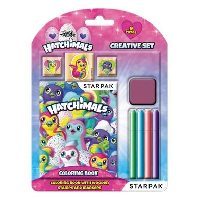 Starpak, Hatchimals, kolorowanka z drewnianymi pieczątkami i pisakami, zestaw artystyczny