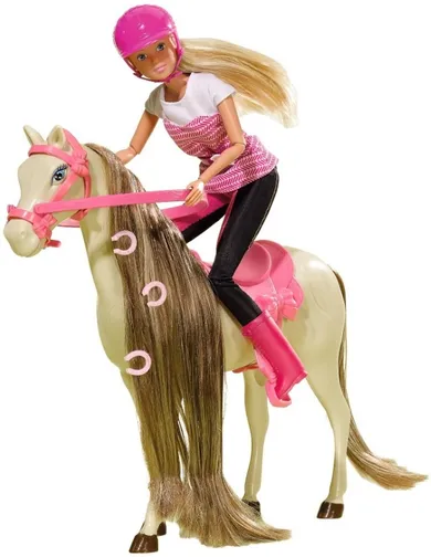 Steffi Love, lalka w stroju dżokejki z koniem, 29 cm