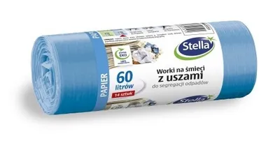 Stella, worki z uszami do segregacji odpadów, papier, 60l, niebieskie, 14 szt.