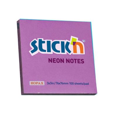 Stick'n, notes samoprzylepny, kostka, fioletowy neon, 100 sztuk, 76-76 mm