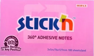 Stick’n, notes samoprzylepny, różowy, 100 kartek, 76-127 mm