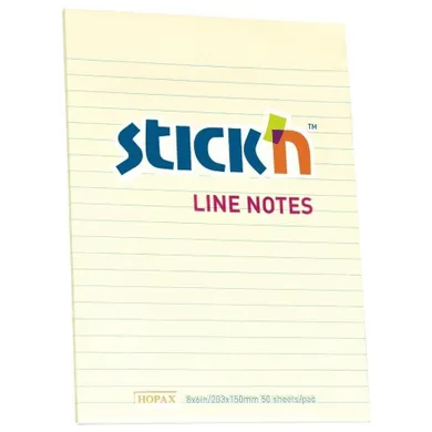Stick’n, notes samoprzylepny, żółty pastel, 50 kartek, 203-152 mm