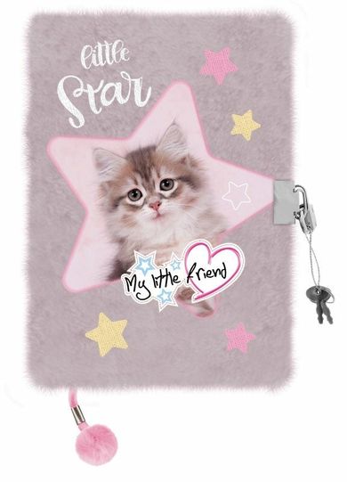 St.Majewski, My Little Friend, pamiętnik 3D z kłódką, A5, włochacz, 96 kartek, Grey Cat