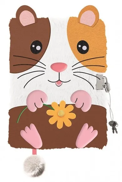 St.Majewski, My Little Friend, pamiętnik A5, włochacz z kłódką 3D, 96 kartek, Guine Pig