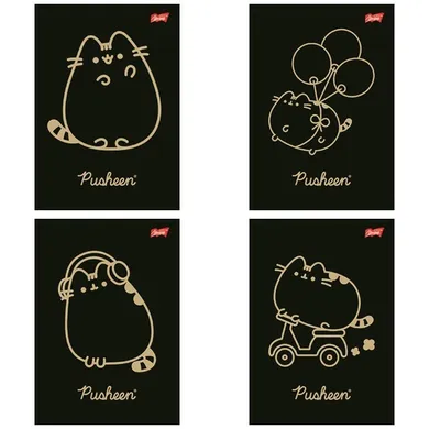 St.Majewski, Pusheen, zeszyt A5, 60 kartek, kratka, Gold, 1 szt.