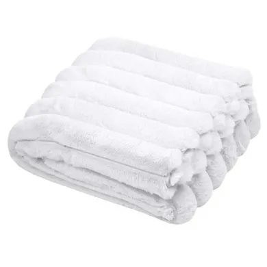 Stof, koc puszysty polary, w grube prążki, 130-160 cm