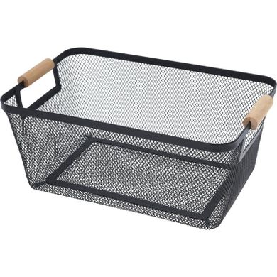 Storage Solutions, koszyk metalowy z drewnianymi uchwytami