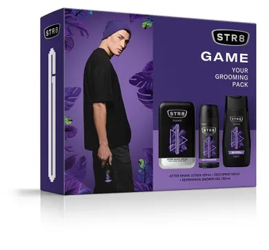 STR8, zestaw prezentowy Game: woda po goleniu, 100 ml + dezodorant, spray, 150 ml + żel pod prysznic, 250 ml