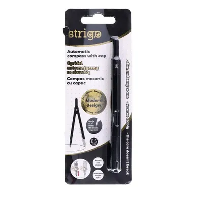 Strigo, cyrkiel metalowy zamykany z ołówkiem, czarny