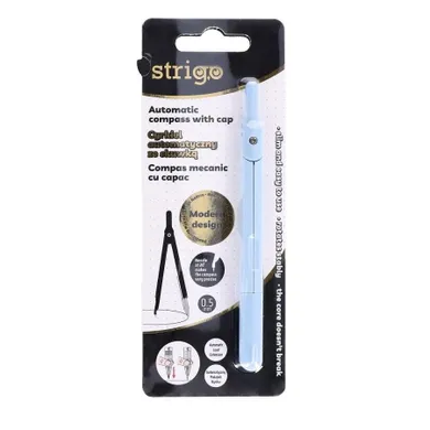 Strigo, cyrkiel metalowy zamykany z ołówkiem, niebieski