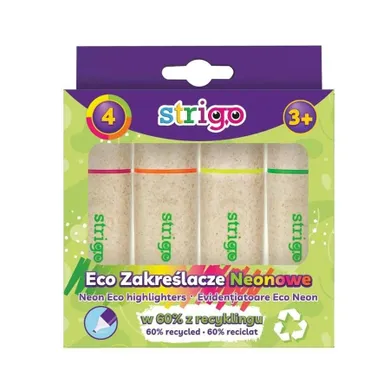 Strigo, Eco Hi-text, zakreślacze, neonowe, 4 szt.