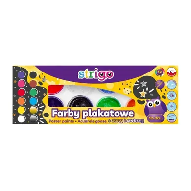 Strigo, farby plakatowe, 12 kolorów, 20 ml