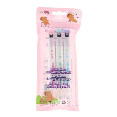 Strigo, kapibara, zakreślacze i stempelki na rolce, 2w1, 3 szt.