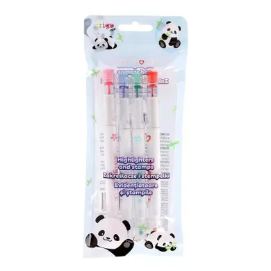 Strigo, panda, zakreślacze i stempelki 2w1, 4 szt.