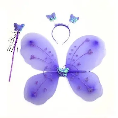 Strój motylka, skrzydła, opaska i różdżka, fioletowy