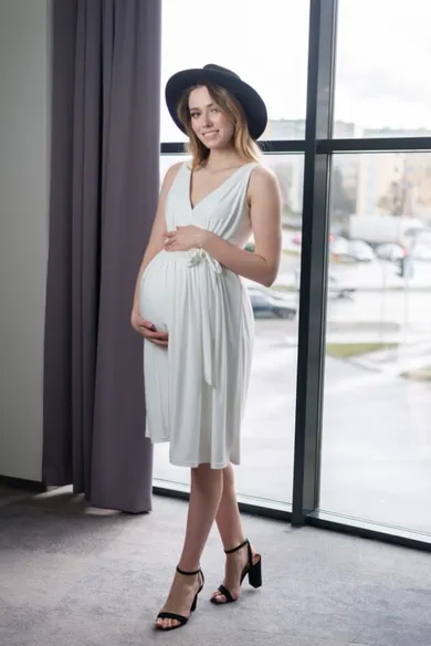 Sukienka damska bez rękawów, ciążowa, ecru, Miracle